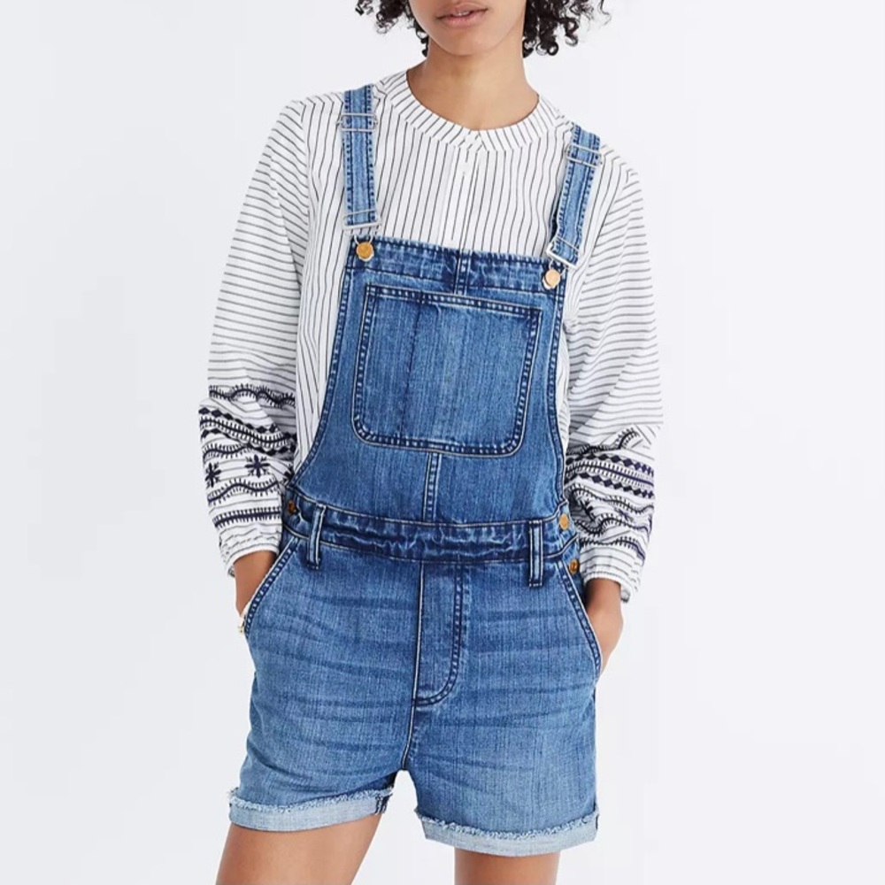 Madewell Blue Denim Short Overalls